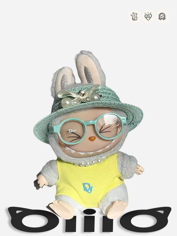 LABUBU Clothes Dior Sweet Straw Hat & Glasses Outfit