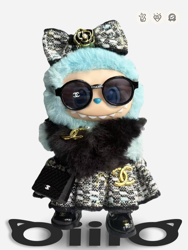 LABUBU Clothes Chanel Luxe Tweed - fur & Gold - accented Set