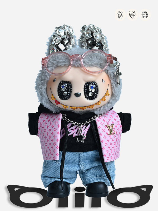 Labubu Clothes Punk LV Crystal - Embellished Yeonjun‘s Same Hoodie Outfit