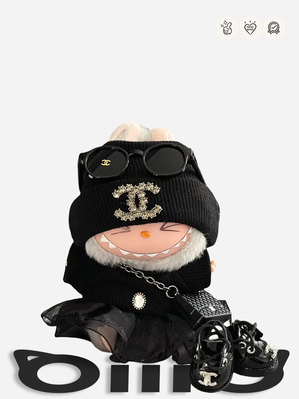 LABUBU Clothes Chanel Sparkling Logo Black Outfit
