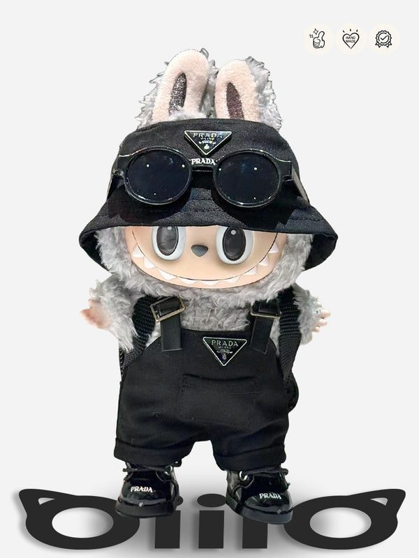 LABUBU Clothes Prada Chic Black Fisherman Hat£¦ Overalls Outfit