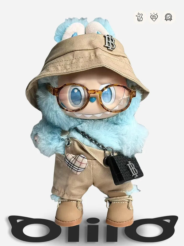 LABUBU Clothes Burberry - themed Blue Furry & Beige Outfit