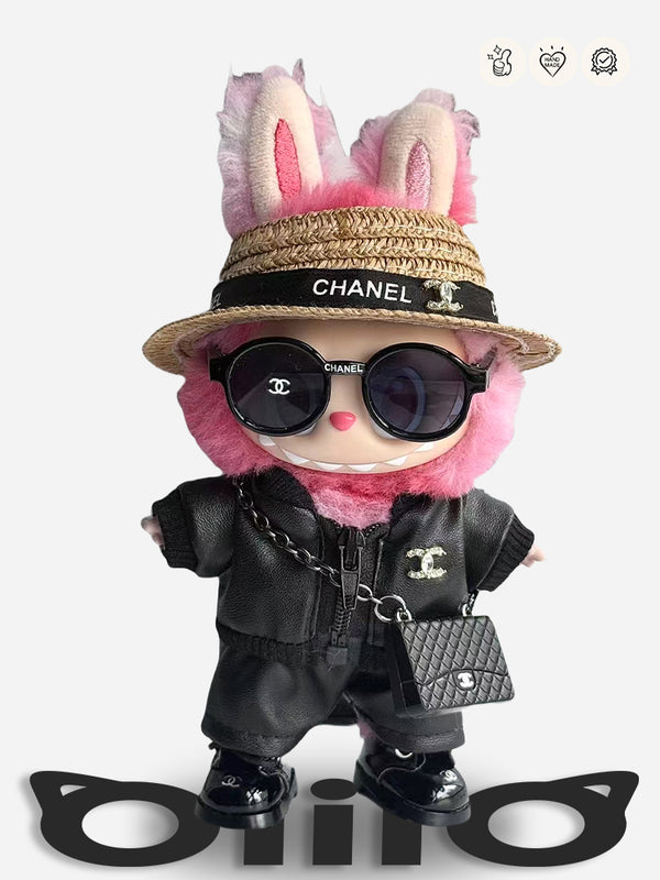 LABUBU Clothes Chanel Edgy Leather & Straw Hat Outfit