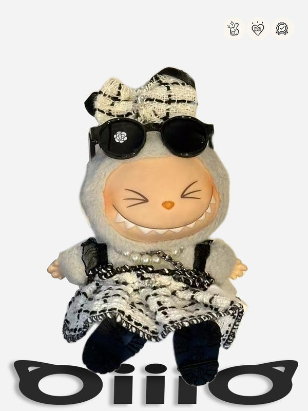LABUBU Clothes Chanel Elegant Pearl Chain Tweed Ensemble