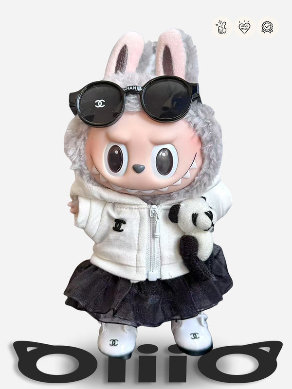 LABUBU Clothes Chanel Sophisticted White-outwear &Black-skirt Outfit