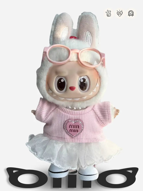 LABUBU Clothes Miu Miu Style Pink Sweater & White Tutu Set