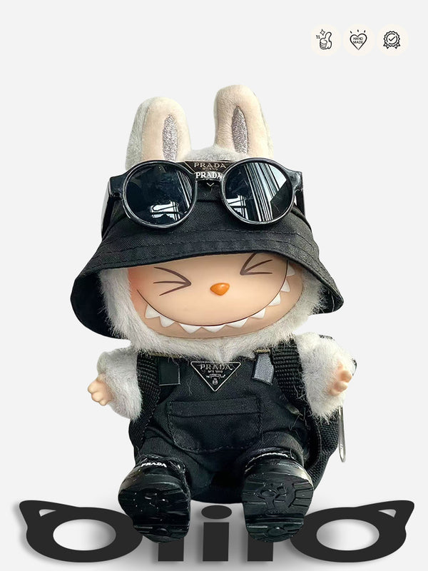 LABUBU Clothes Prada Cool Black Fisherman Hat Set