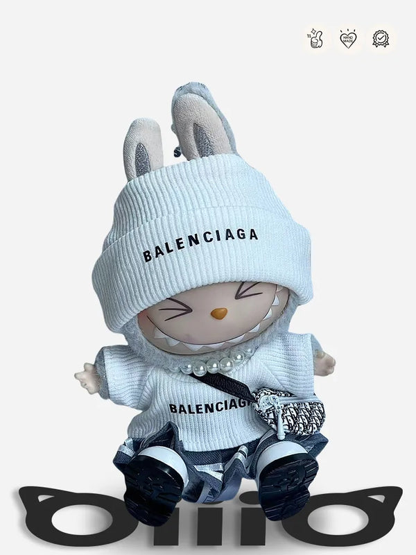 LABUBU Clothes Balenciaga White Beanie & Sweater Set