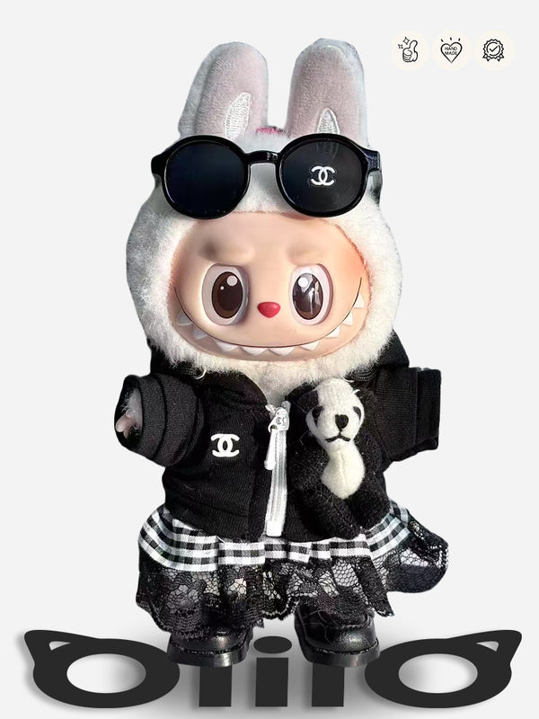 LABUBU Clothes Chanel Punk - chic Black Jacket & Mixed - skirt Ensemble