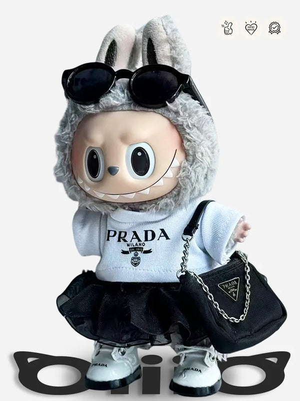 LABUBU Clothes Prada Blue Knit & Skirt Ensemble