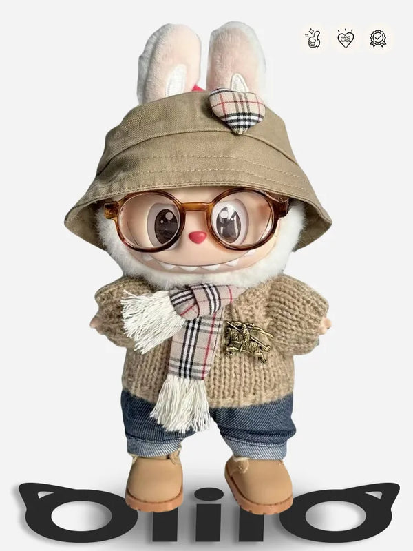 LABUBU Clothes Burberry Beige Hat & Knitwear Set