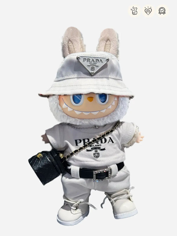 LABUBU Outfits White Prada T-shirt
