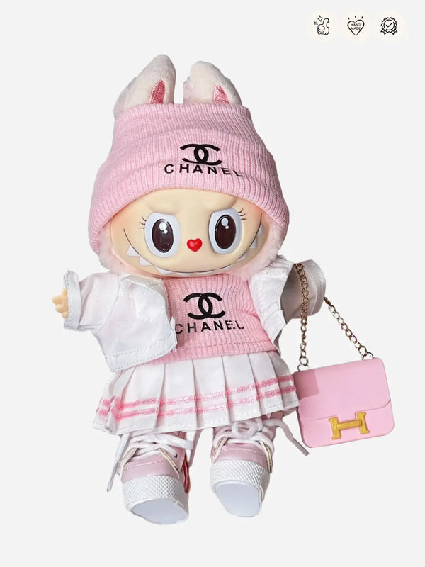 LABUBU Clothes Chanel Pink Pleated Skirt