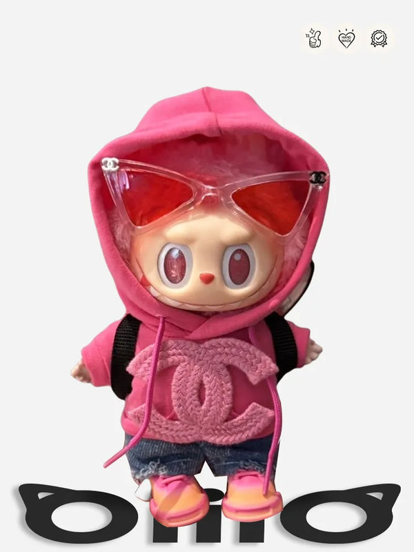 LABUBU Clothes CHANEL Pink Trendy Hoodie Set